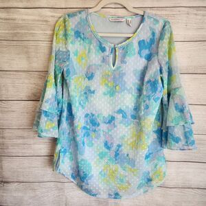 Isaac Mizrahi Small watercolor long sleeve bell sleeve blouse